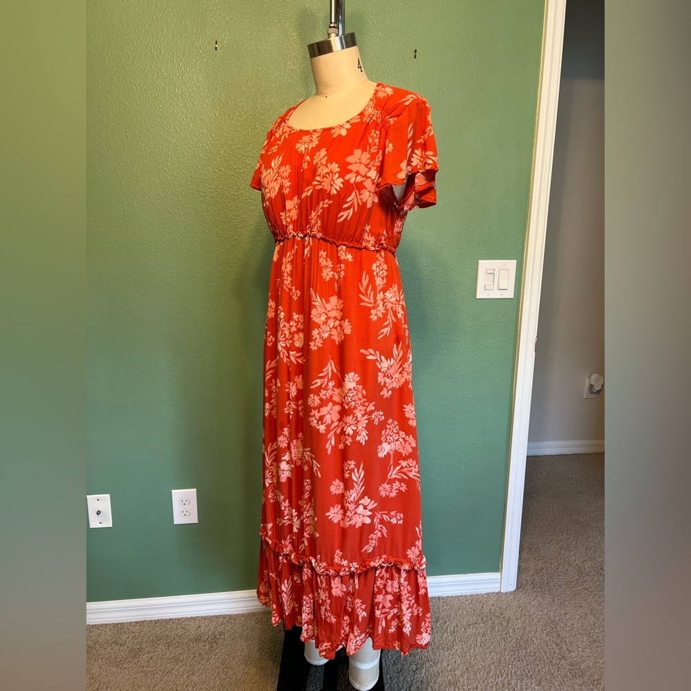 Maternity - orange floral dress
